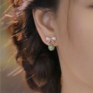 Bow dangle stud earrings N164